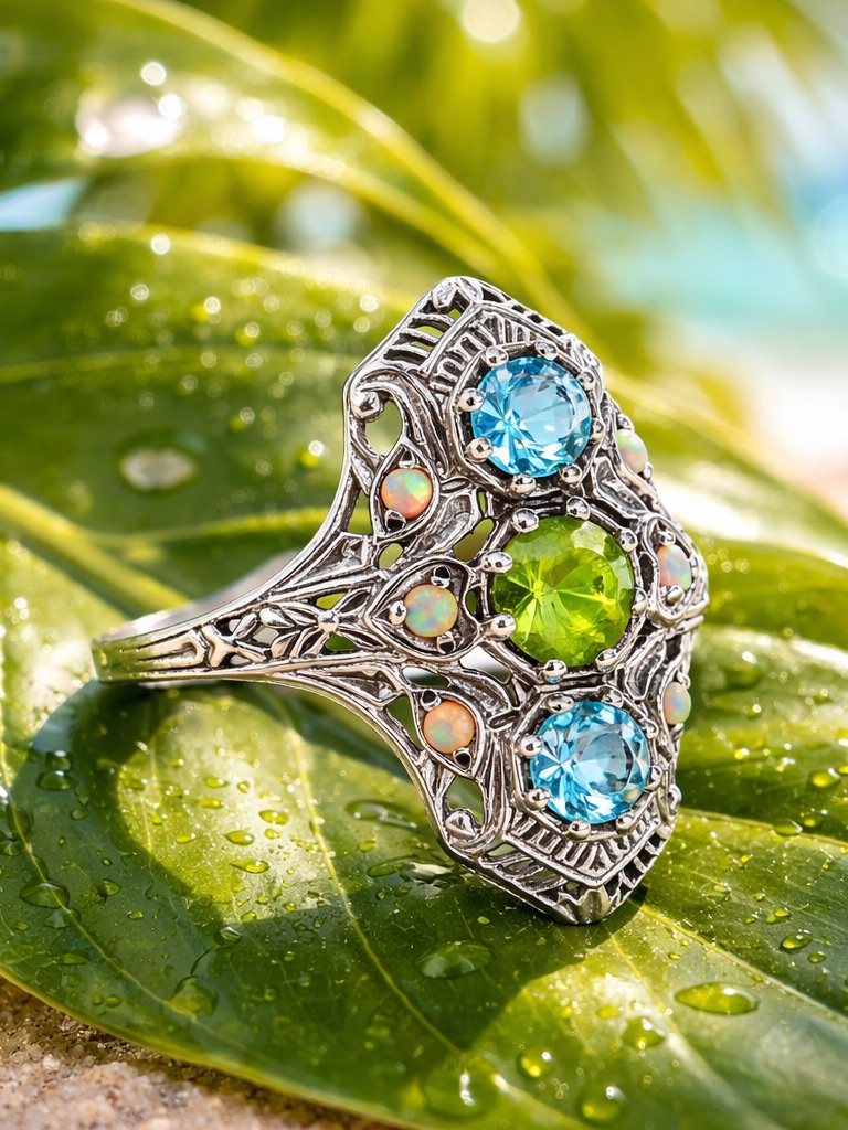 New! Peridot, Topaz & Opal Ring